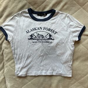 Cropped T-Shirt with Graphic XS/S - White & Blue